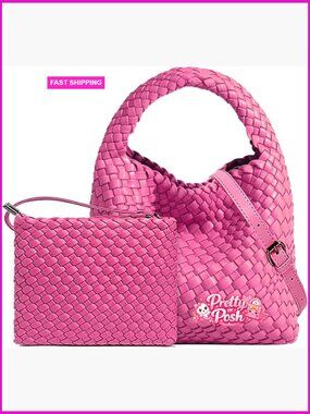 Handmade Woven Vegan Leather Hobo Tote Crossbody Bag with Wallet